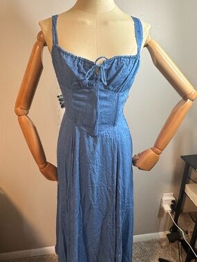 HYFVE Light Blue Lace-Up Textured Dress